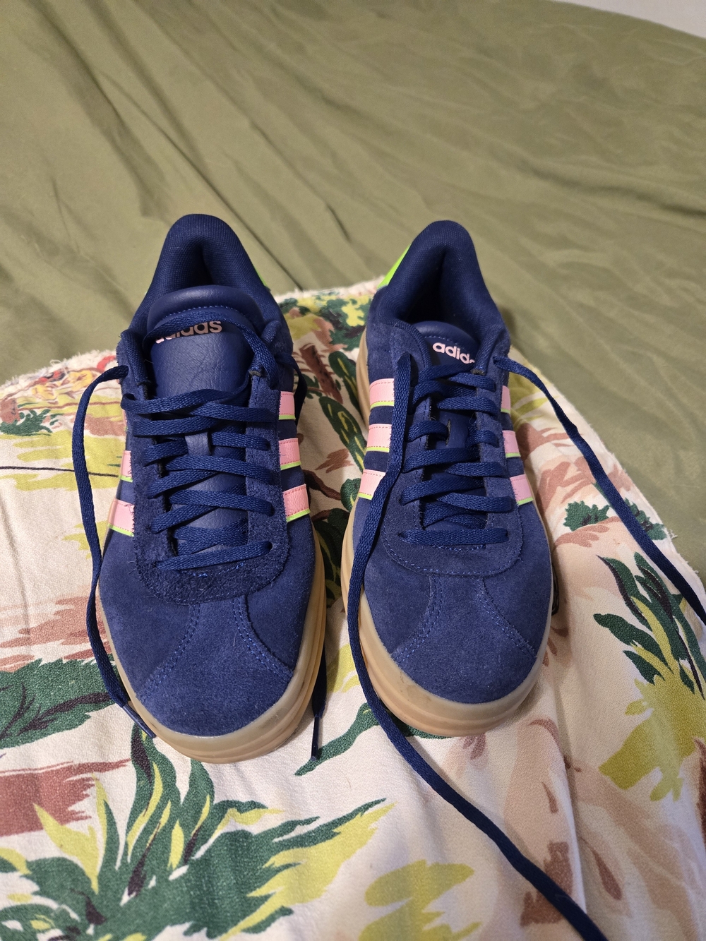 Adidas Women's Navy Suede Sneakers with Pink Stripes